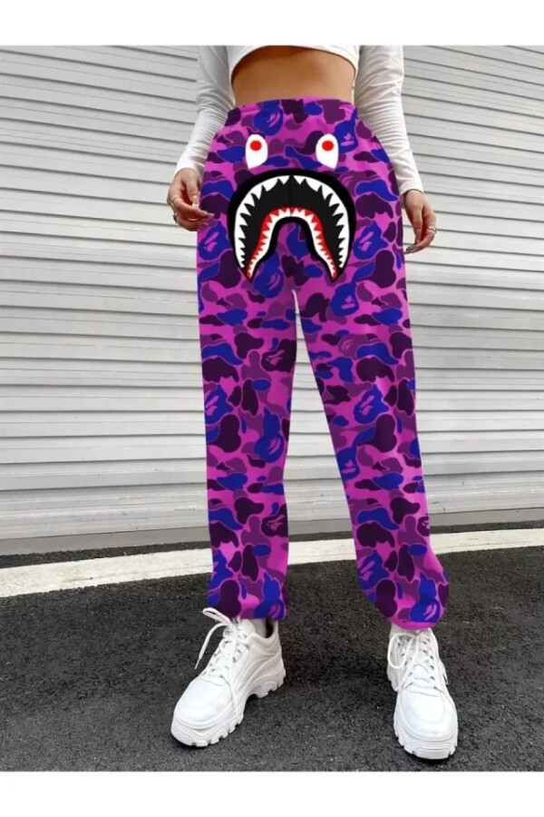 Bape Shark Dijital Baskılı Eşofman Altı - Mor - ANGELINO BuyukBedeniz