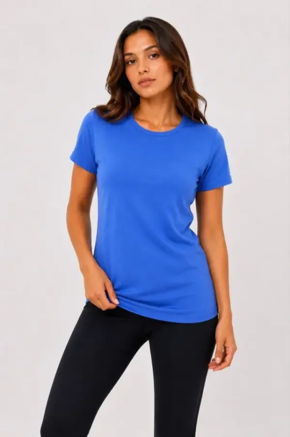 Basic Bisiklet Yaka Yazlık Slim Fit T-Shirt - Mavi - Hardal Sarısı - 2