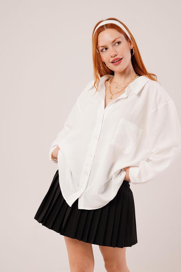 Basic Oversize Beyaz Gömlek - 4