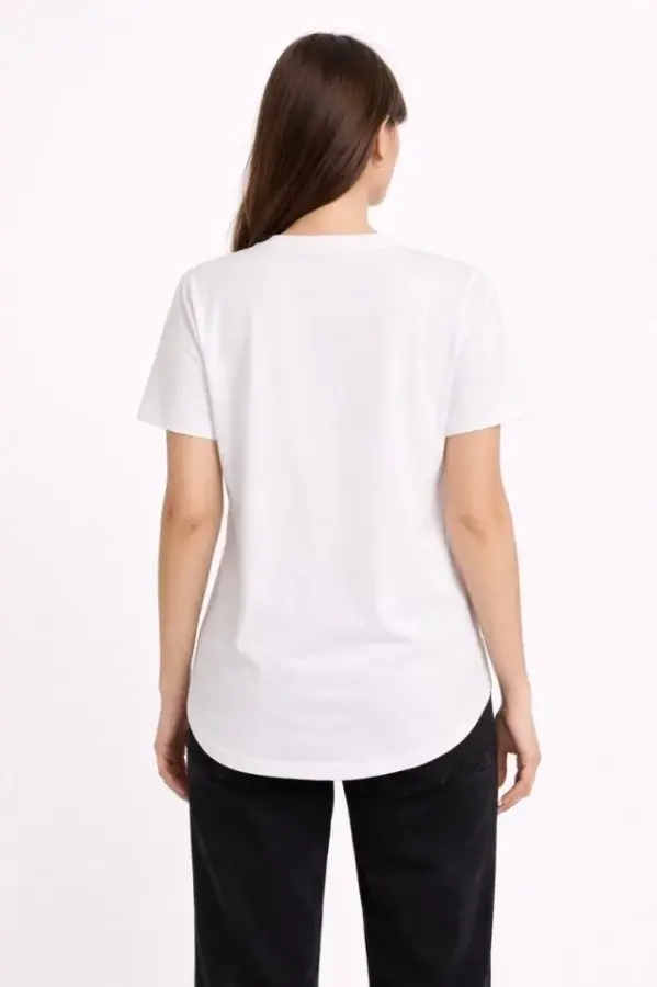 Basic T-Shirt Kısa Kol Bisiklet Yaka Oval Kesim Tişört - Beyaz - 2