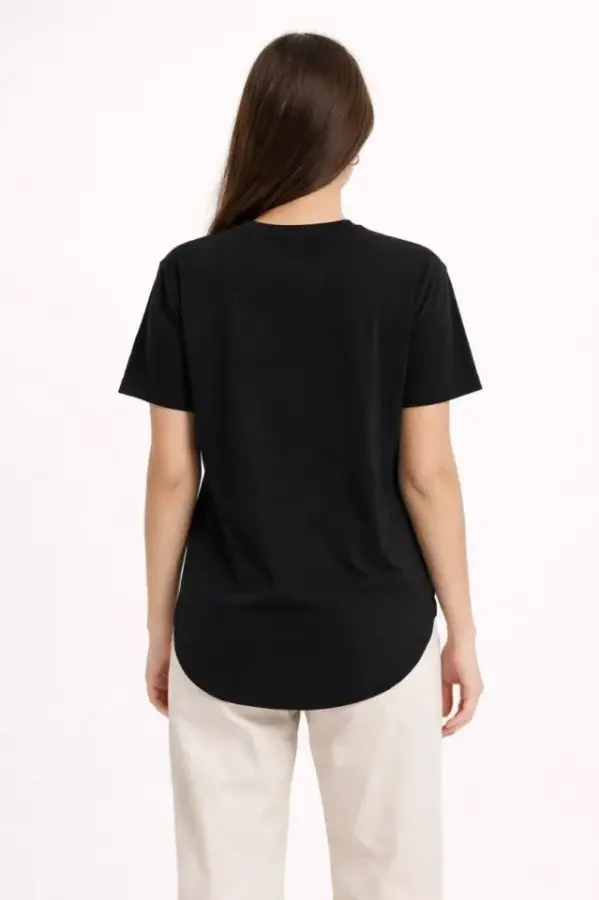 Basic T-Shirt Kısa Kol Bisiklet Yaka Oval Kesim Tişört - Siyah - 2