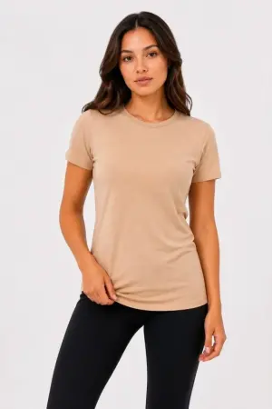 Basic Tişört Bisiklet Yaka Kısa Kol Günlük Yazlık Slim Fit T-Shirt - Bej - 3