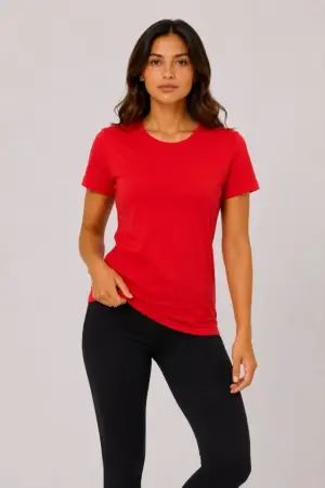 Basic Tişört Bisiklet Yaka Kısa Kol Günlük Yazlık Slim Fit T-Shirt - Kırmızı - 2
