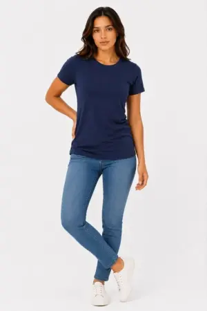 Basic Tişört Bisiklet Yaka Kısa Kol Günlük Yazlık Slim Fit T-Shirt - Lacivert - 1