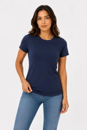Basic Tişört Bisiklet Yaka Kısa Kol Günlük Yazlık Slim Fit T-Shirt - Lacivert - 2
