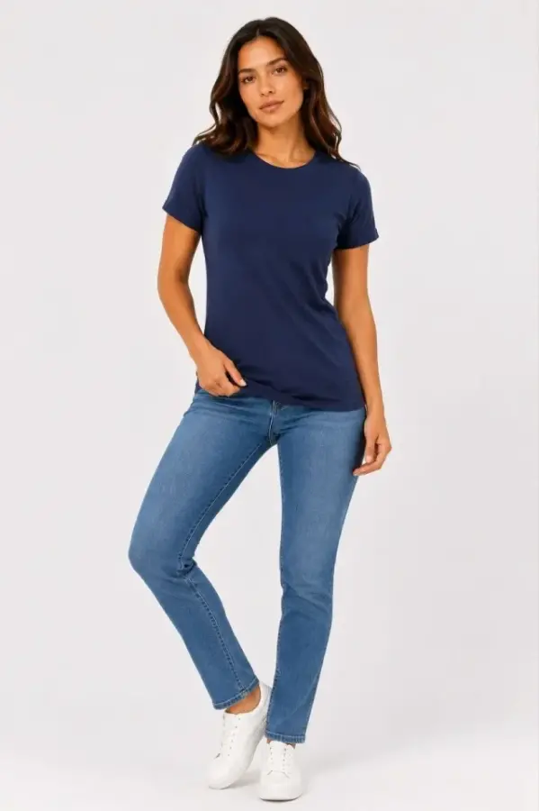 Basic Tişört Bisiklet Yaka Kısa Kol Günlük Yazlık Slim Fit T-Shirt - Lacivert - 3