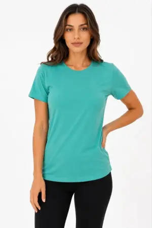 Basic Tişört Bisiklet Yaka Kısa Kol Günlük Yazlık Slim Fit T-Shirt - Su Yeşili - 2