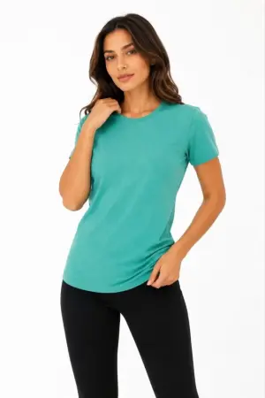 Basic Tişört Bisiklet Yaka Kısa Kol Günlük Yazlık Slim Fit T-Shirt - Su Yeşili - 3