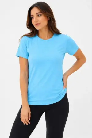 Basic Tişört Bisiklet Yaka Kısa Kol Günlük Yazlık Slim Fit T-Shirt - Turkuaz - 1
