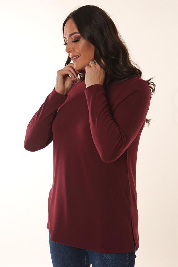 Basıc Yarım Balıkçı Bordo Bluz - 4