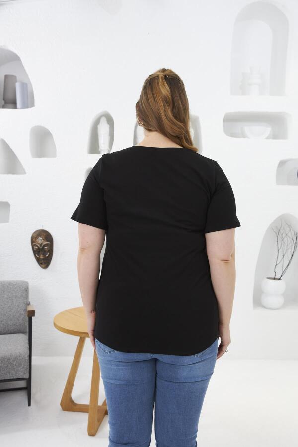 Baskılı Büyük Beden Tişört Siyah - 4