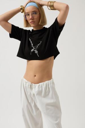 Baskılı Crop T-Shirt - ANGELINO BuyukBedeniz