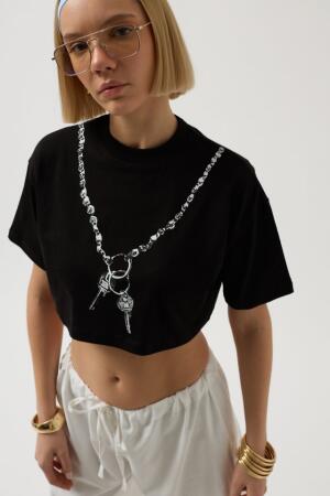 Baskılı Crop T-Shirt - 3