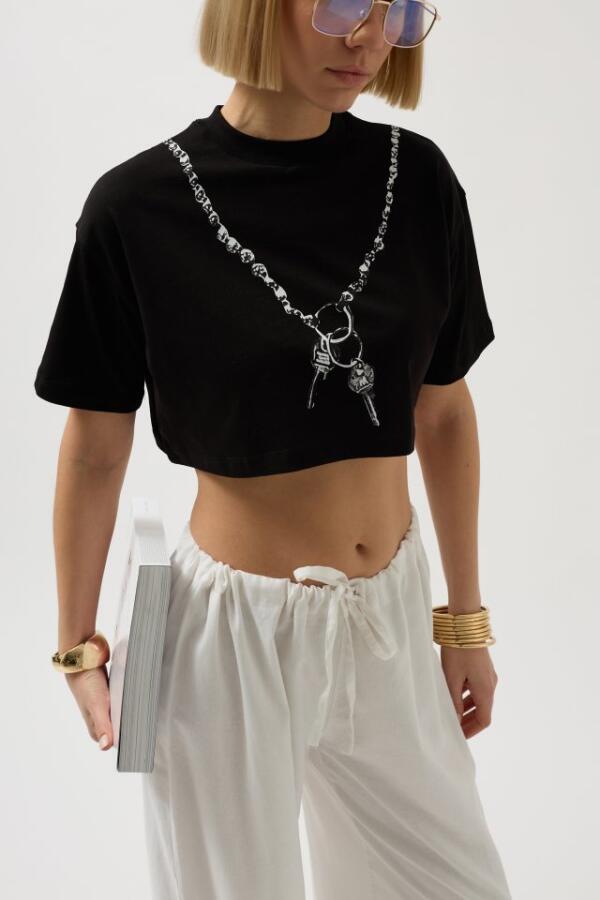 Baskılı Crop T-Shirt - 4