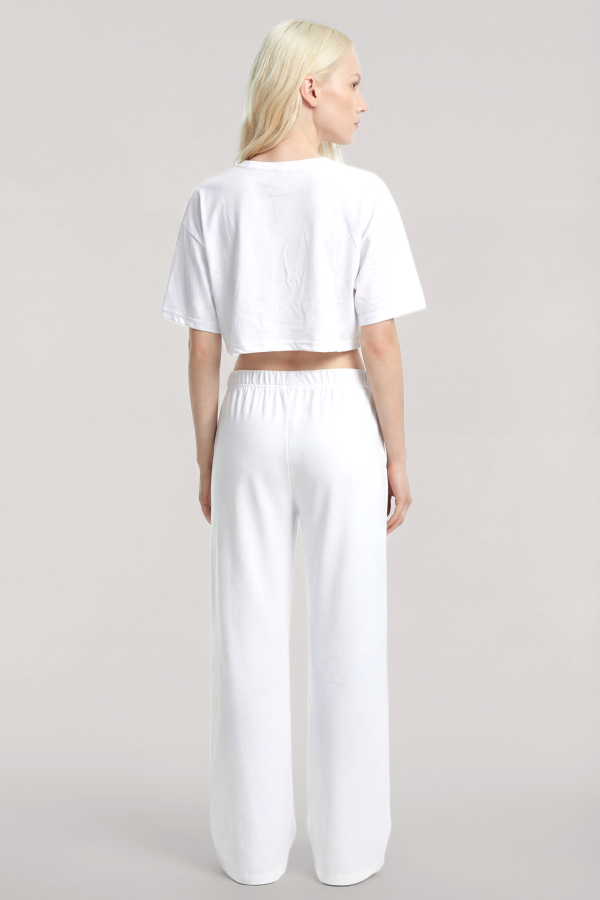 Angelino Baskılı Crop T-Shirt Pantolon Takım Beyaz - 1