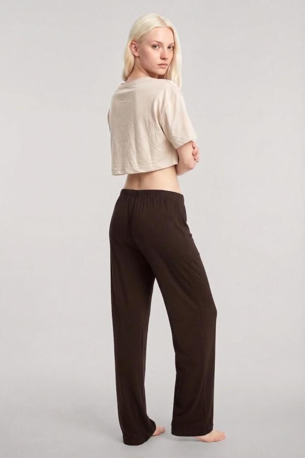 Angelino Baskılı Crop T-Shirt Pantolon Takım Kum Kahve - 3