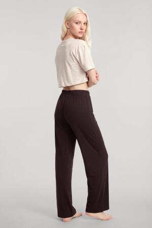 Angelino Baskılı Crop T-Shirt Pantolon Takım Kum Kahve - 4