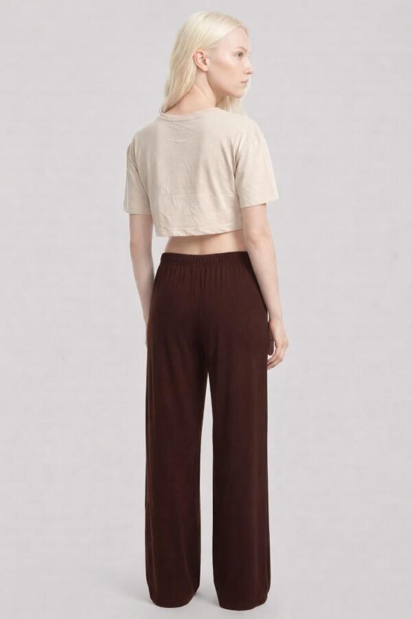 Angelino Baskılı Crop T-Shirt Pantolon Takım Kum Kahve - 4