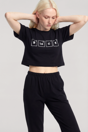 Angelino Baskılı Crop T-Shirt Pantolon Takım Siyah - 2