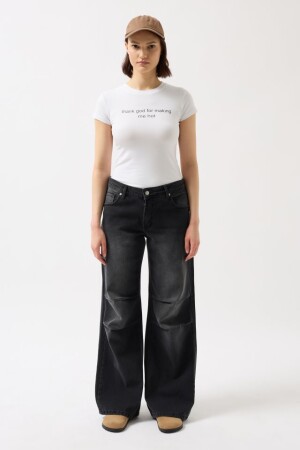 Baskılı Likralı Crop T-Shirt - 2