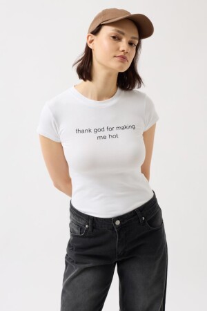 Baskılı Likralı Crop T-Shirt - 3