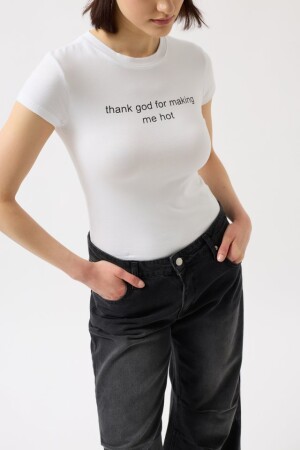Baskılı Likralı Crop T-Shirt - 4