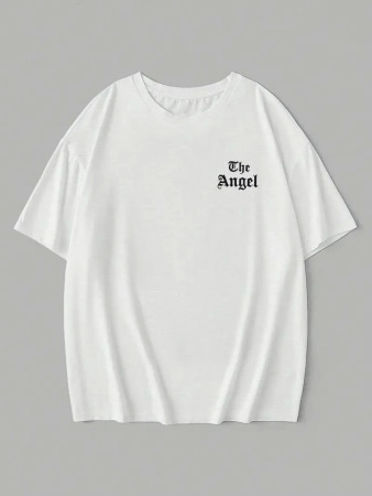 Baskılı Oversize Bisiklet Yaka T-shirt - Beyaz - 2