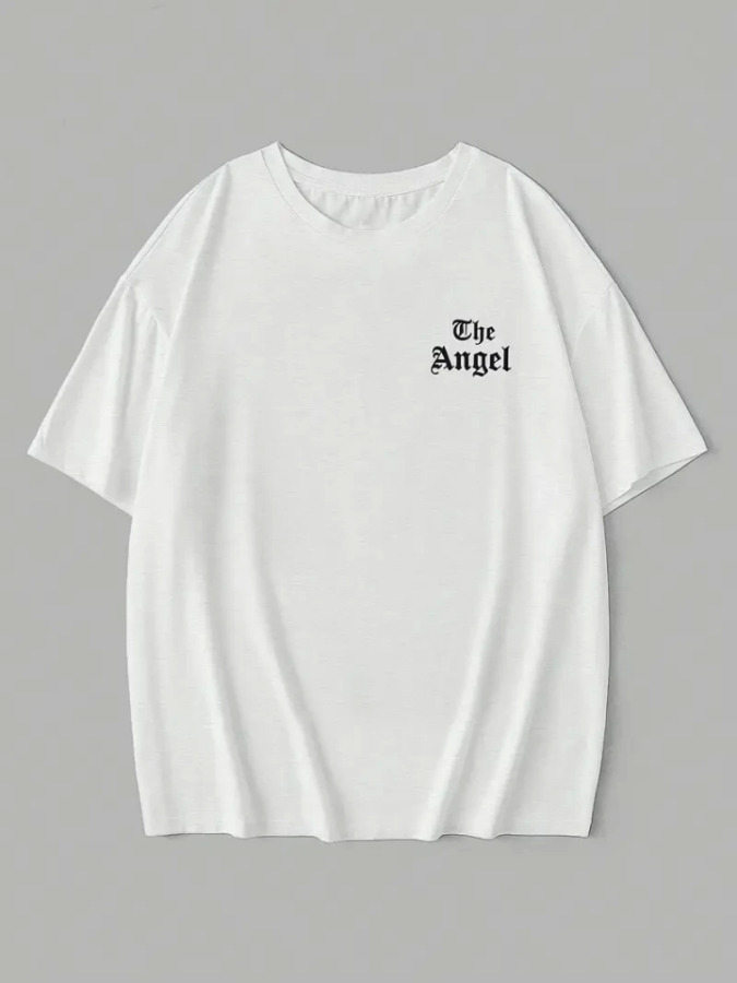 Baskılı Oversize Bisiklet Yaka T-shirt - Beyaz - 2