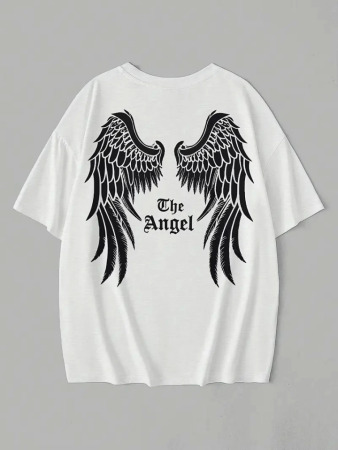 Baskılı Oversize Bisiklet Yaka T-shirt - Beyaz - 3