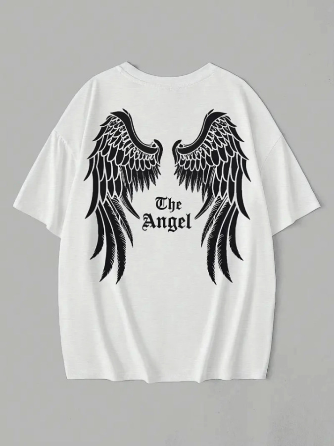 Baskılı Oversize Bisiklet Yaka T-shirt - Beyaz - 3