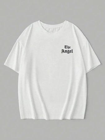 Baskılı Oversize Bisiklet Yaka T-shirt - Beyaz - 2