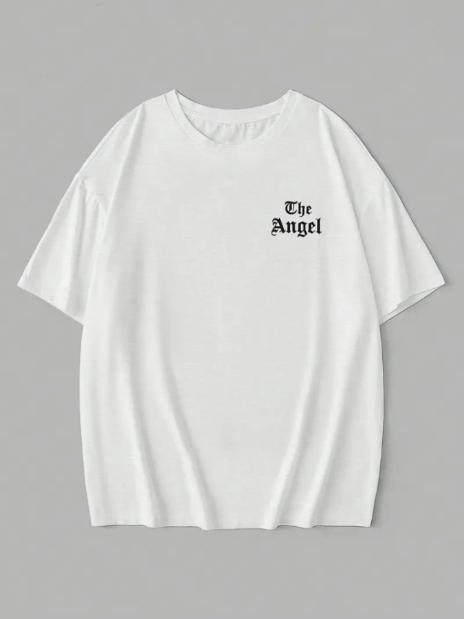 Baskılı Oversize Bisiklet Yaka T-shirt - Beyaz - 2