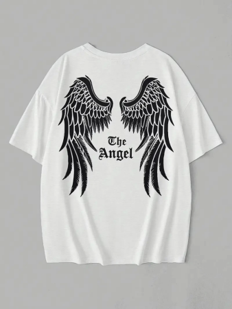 Baskılı Oversize Bisiklet Yaka T-shirt - Beyaz - 3