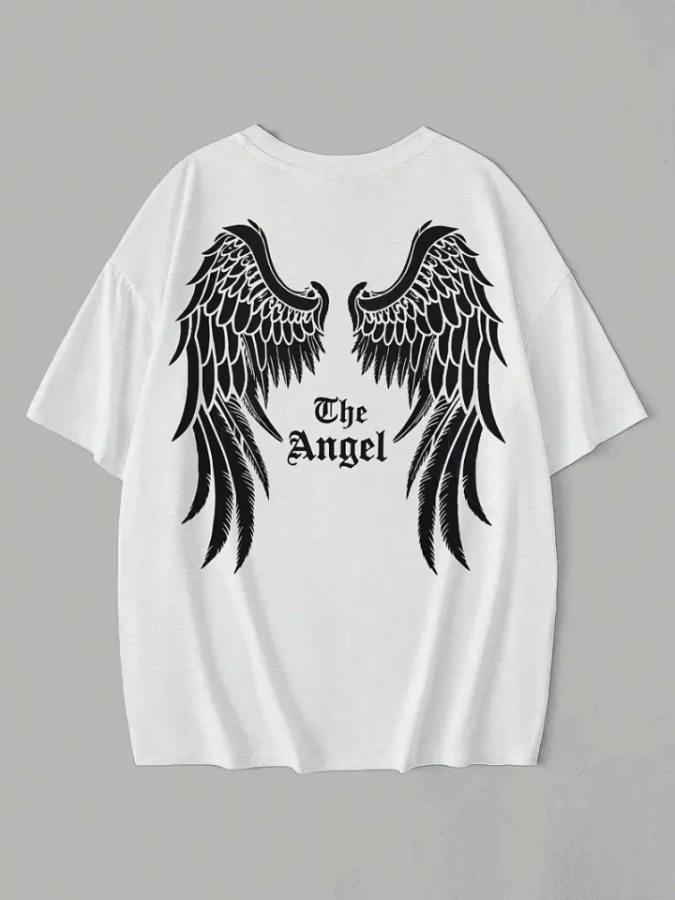 Baskılı Oversize Bisiklet Yaka T-shirt - Beyaz - 3