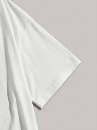 Baskılı Oversize Bisiklet Yaka T-shirt - Beyaz - 4