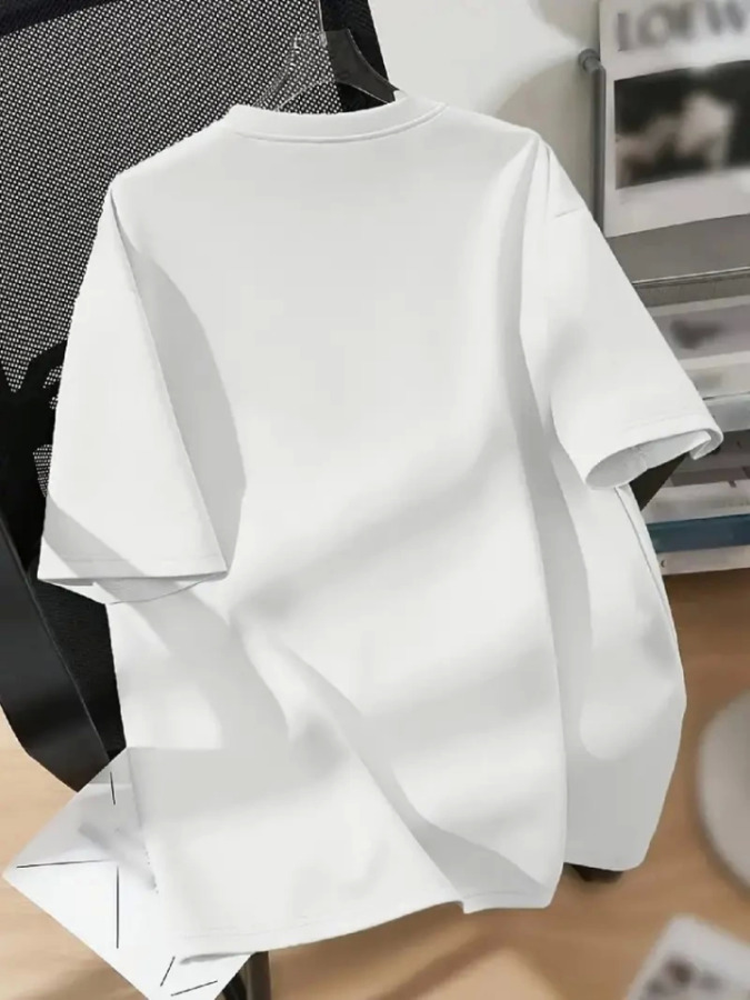 Baskılı Oversize Bisiklet Yaka T-shirt - Beyaz - 2