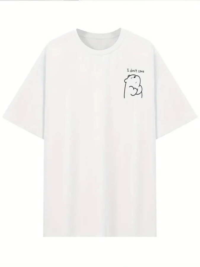 Baskılı Oversize Bisiklet Yaka T-shirt - Beyaz - 3