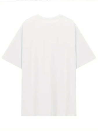 Baskılı Oversize Bisiklet Yaka T-shirt - Beyaz - 4
