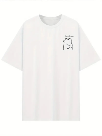 Baskılı Oversize Bisiklet Yaka T-shirt - Beyaz - 3