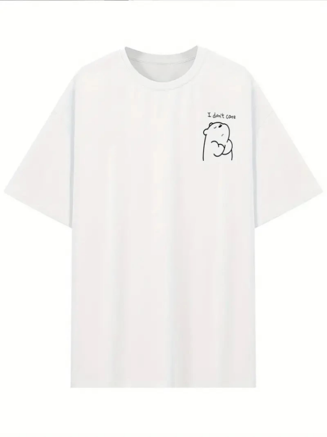 Baskılı Oversize Bisiklet Yaka T-shirt - Beyaz - 3