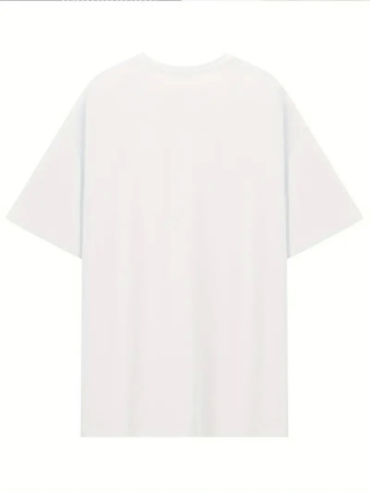 Baskılı Oversize Bisiklet Yaka T-shirt - Beyaz - 4
