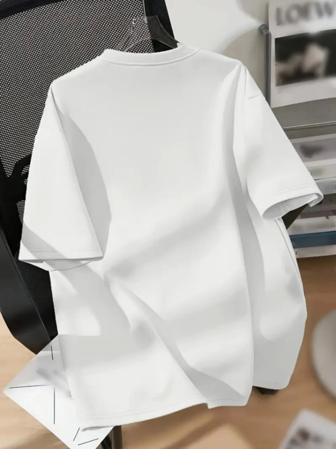 Baskılı Oversize Bisiklet Yaka T-shirt - Beyaz - 2