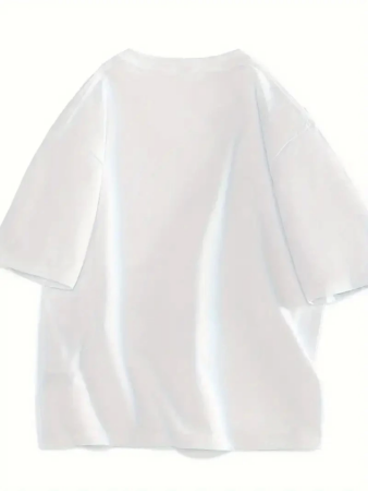 Baskılı Oversize Bisiklet Yaka T-shirt - Beyaz - 4