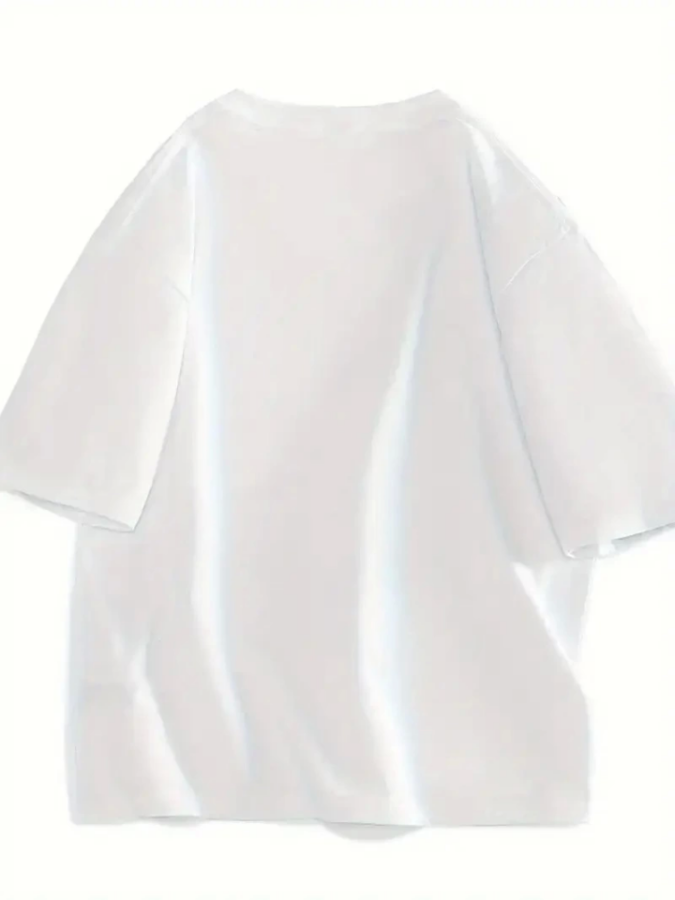 Baskılı Oversize Bisiklet Yaka T-shirt - Beyaz - 4