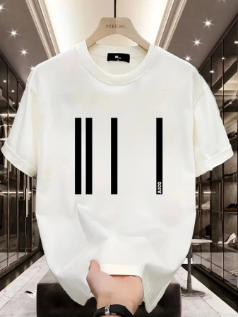Baskılı Oversize Bisiklet Yaka T-shirt - Beyaz - 1