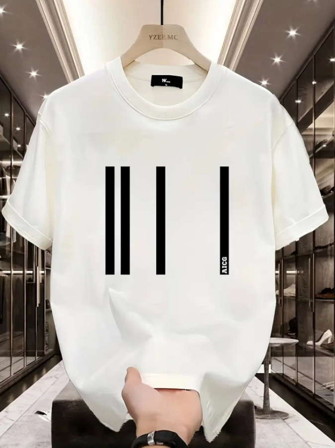 Baskılı Oversize Bisiklet Yaka T-shirt - Beyaz - 1