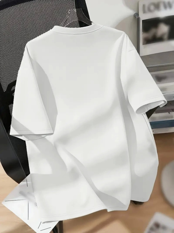 Baskılı Oversize Bisiklet Yaka T-shirt - Beyaz - 2