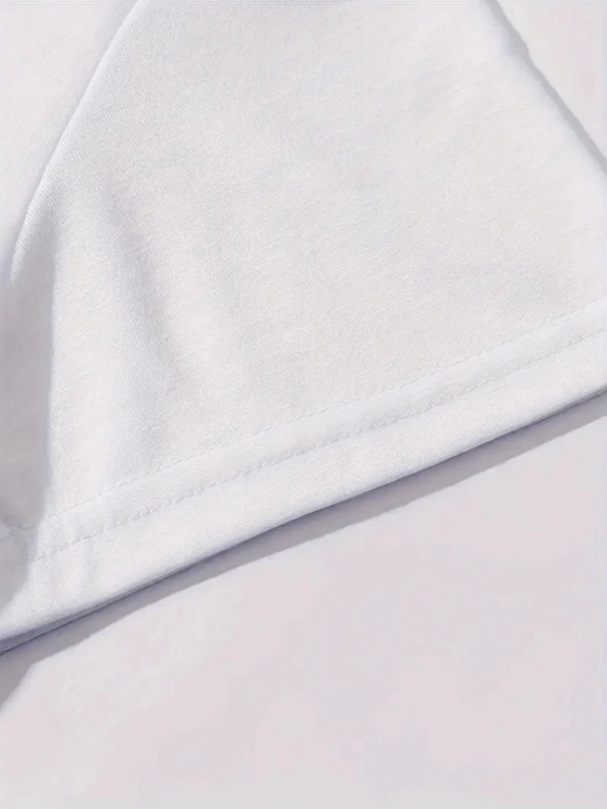 Baskılı Oversize Bisiklet Yaka T-shirt - Beyaz - 4