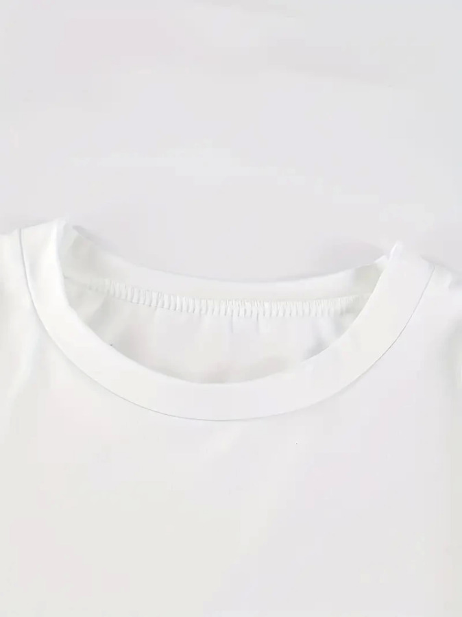Baskılı Oversize Bisiklet Yaka T-shirt - Beyaz - 2