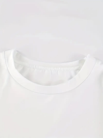 Baskılı Oversize Bisiklet Yaka T-shirt - Beyaz - 2